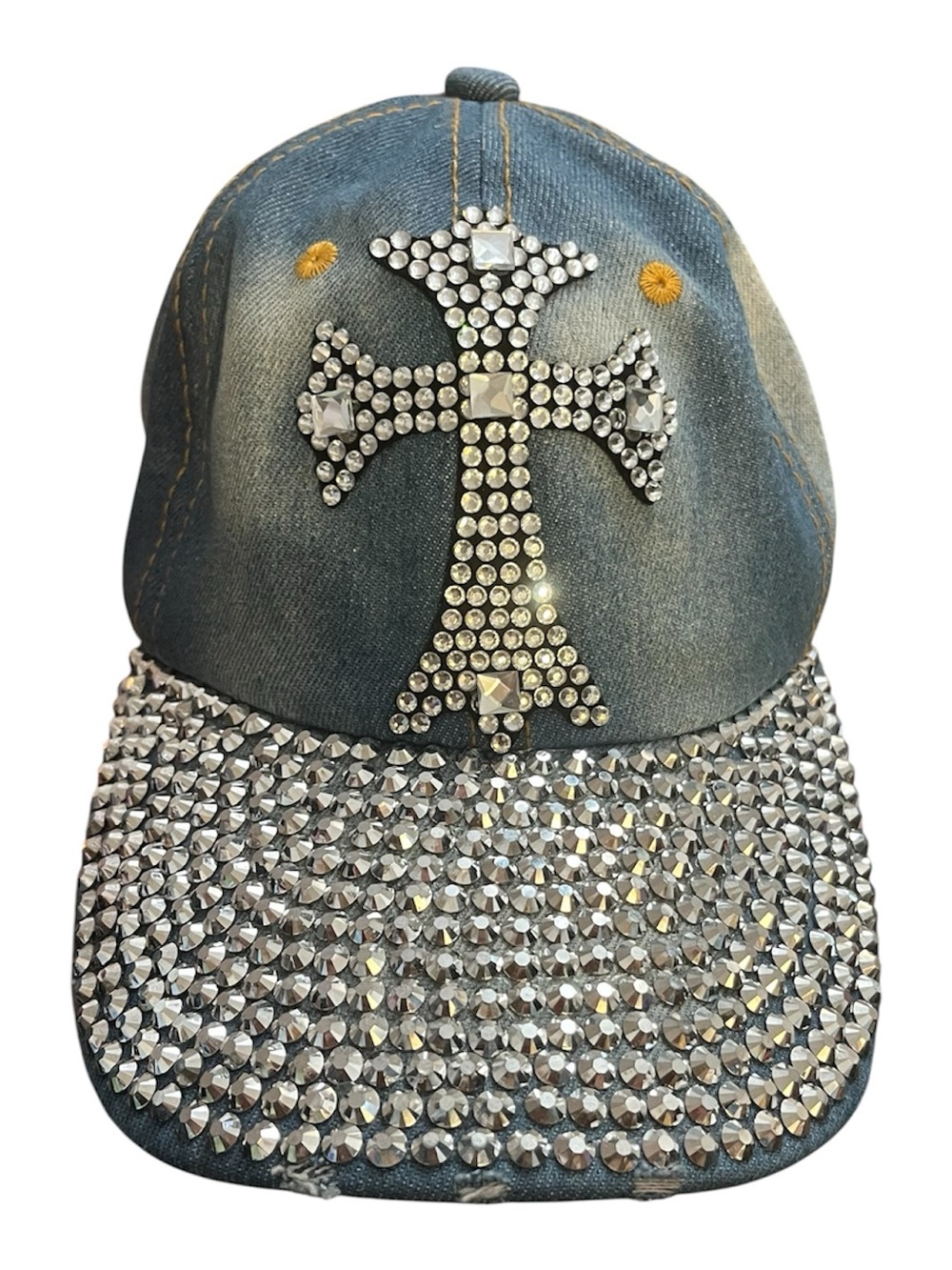 indigo soul Blue Denim Crystal Cross Baseball Cap